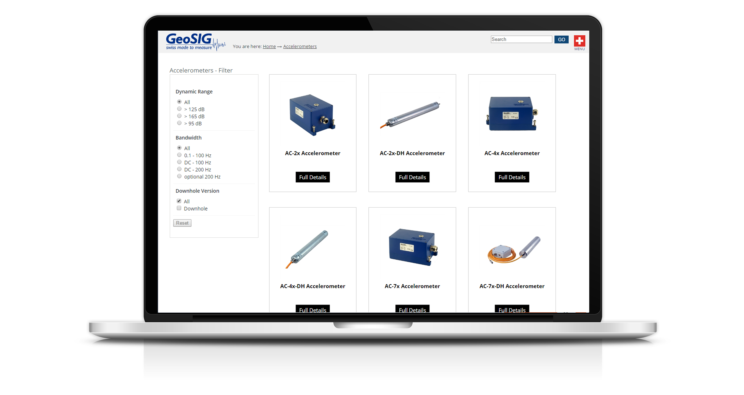 screenshot of Geosig website