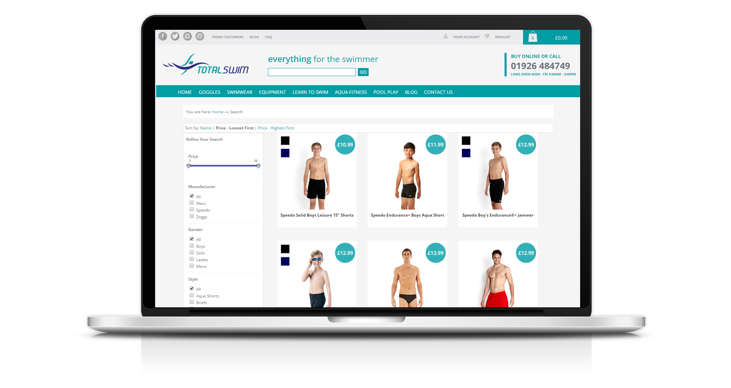 screenshot of Total Swim website